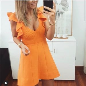 ZARA RUFFLED KNIT DRESS- ORANGE (Size: Small)